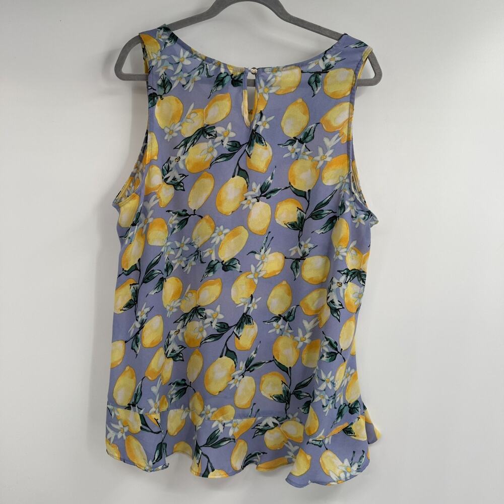 Torrid Lemon Print Tank Top Size 1X Purple Georgette Ruffle High Low Hem Keyhole - Picture 3 of 10